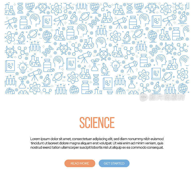 Science Related Banner Design with Pattern. Modern Line Style Icons Vector Illustration